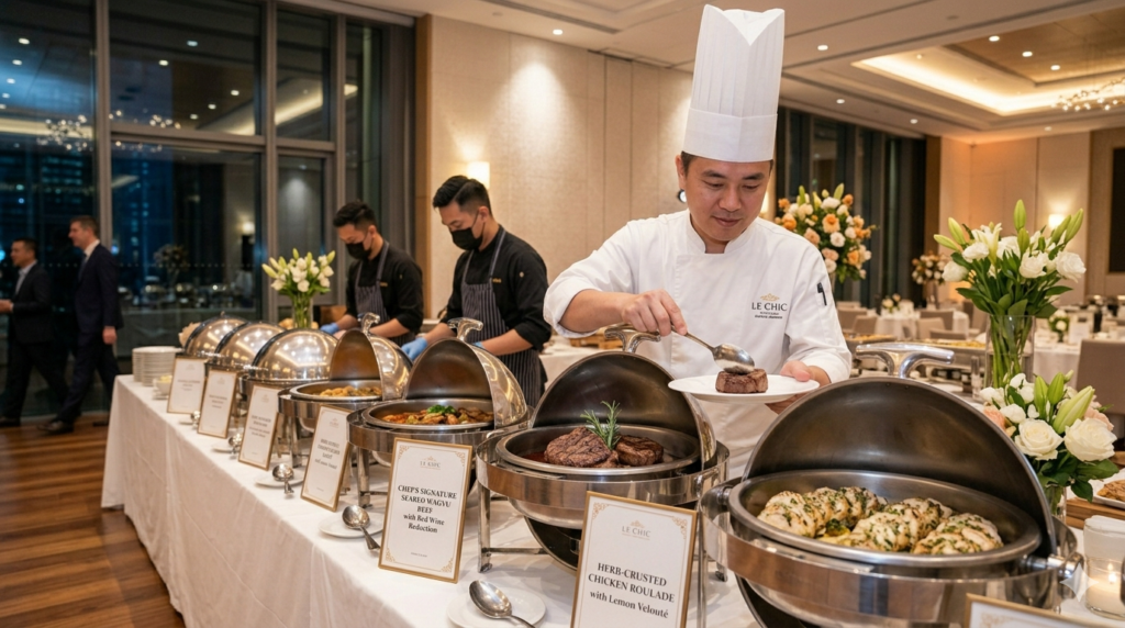 Diverse vegetarian and non-vegetarian menu spread for corporate catering in Dehradun