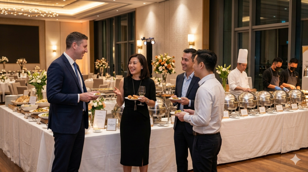Corporate event catering Dehradun – professionals networking at Blurry Curry catered event