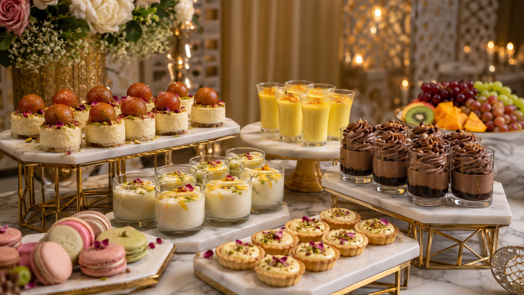 Modern fusion dessert counter at an Indian wedding