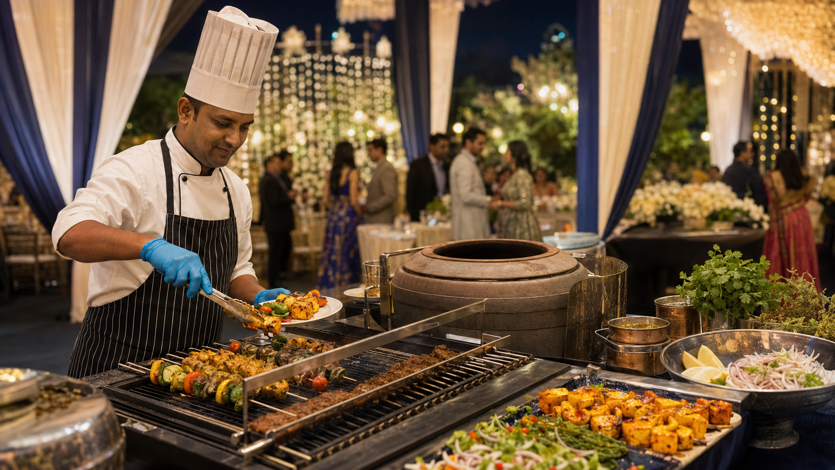 Live tandoor and grill counter for an Indian wedding reception