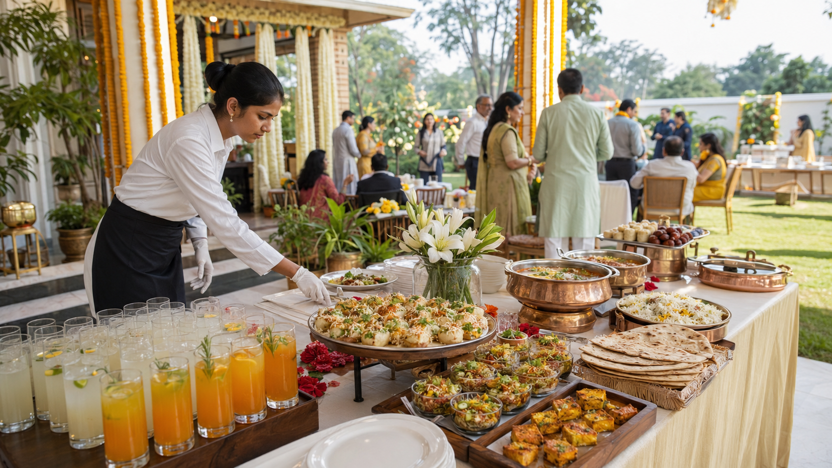 Intimate roka ceremony food menu and catering setup
