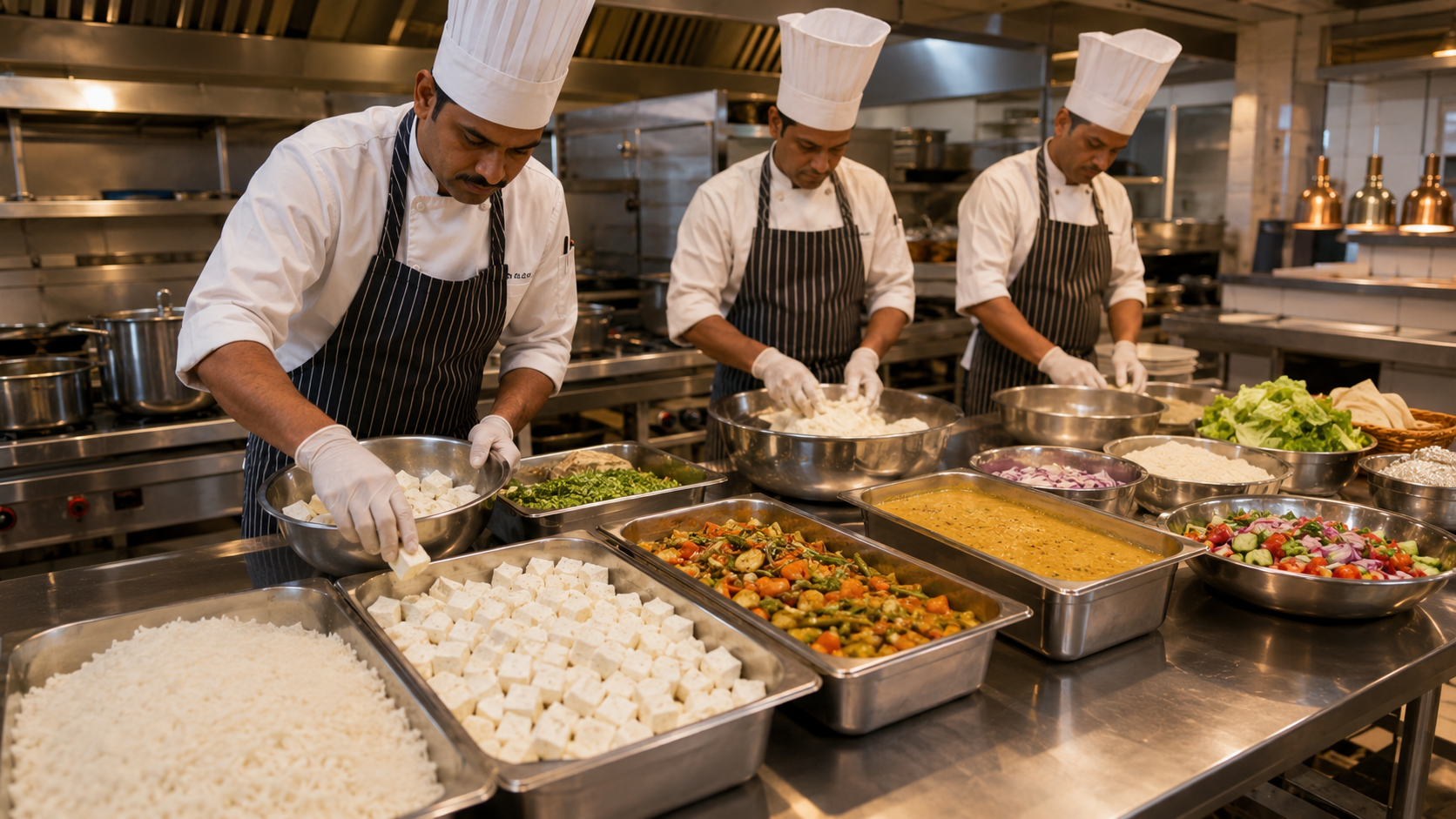 Vegetarian food preparation quantities for 50 guests