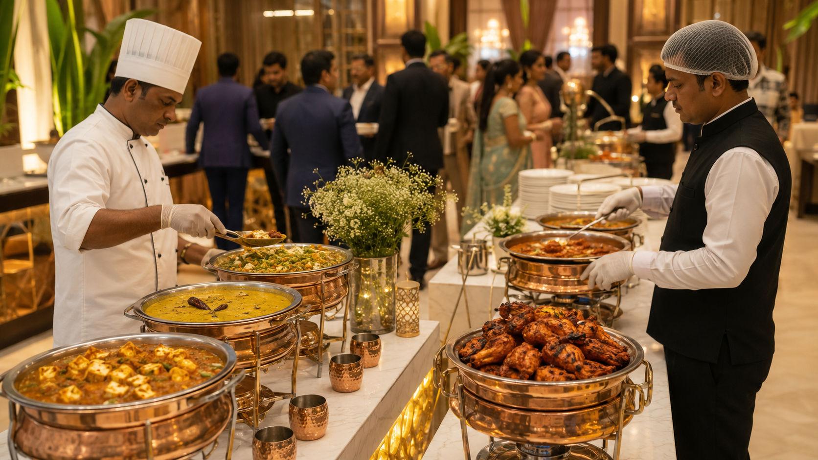 Separate vegetarian and non vegetarian buffet for 50 guests