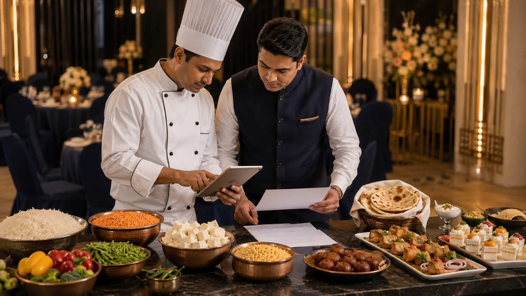 Indian catering food quantity arranged for 50 guests