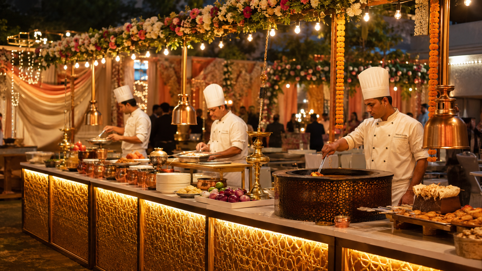 Live food counters at an Indian wedding reception