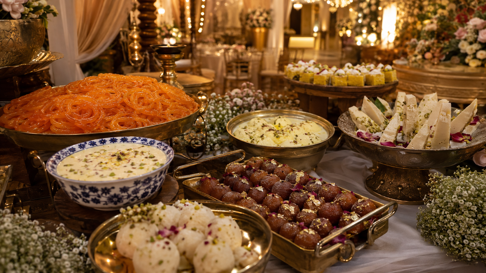 Indian wedding reception dessert counter