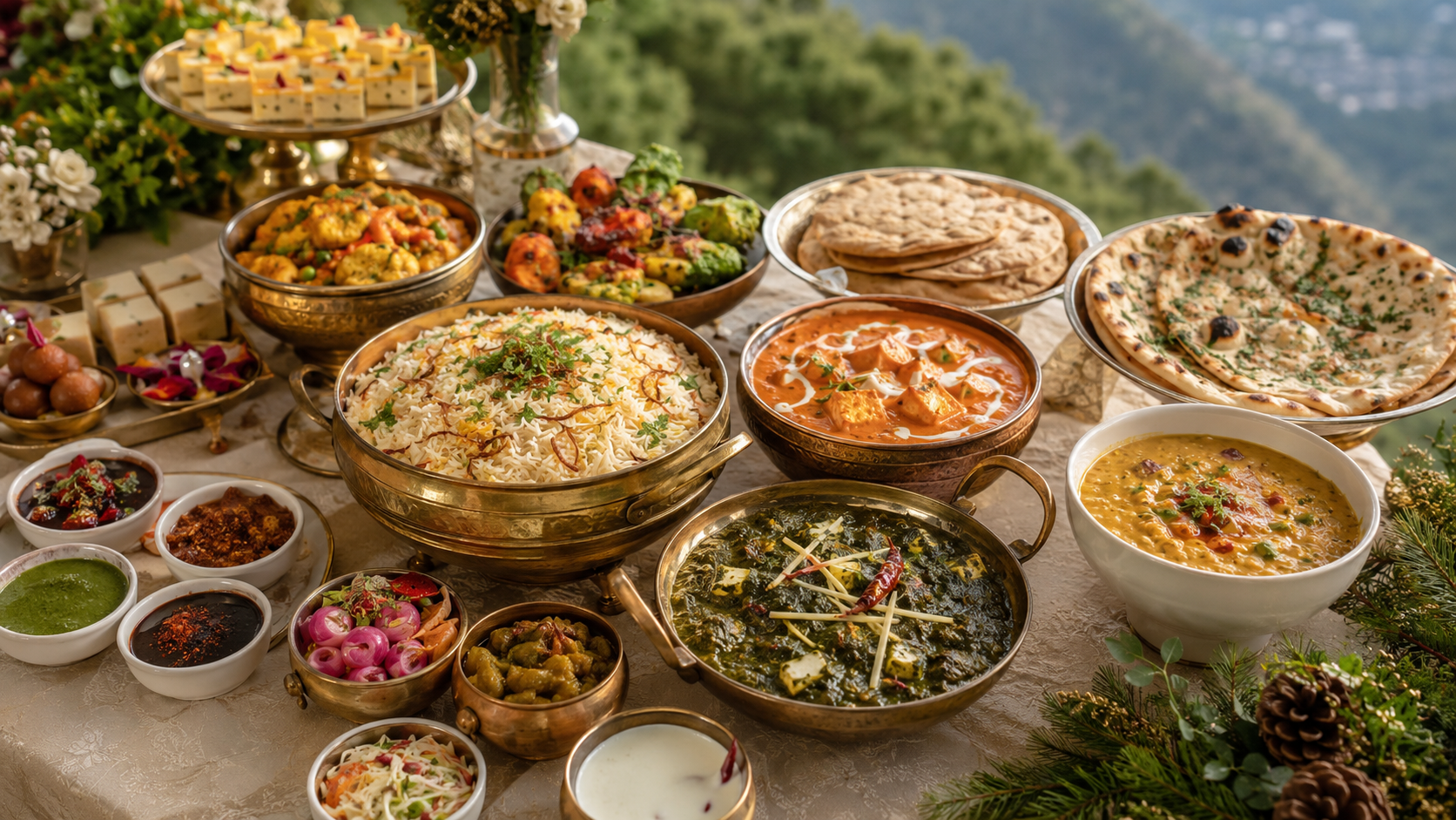 Professional wedding catering setup at a mountain venue in Mussoorie