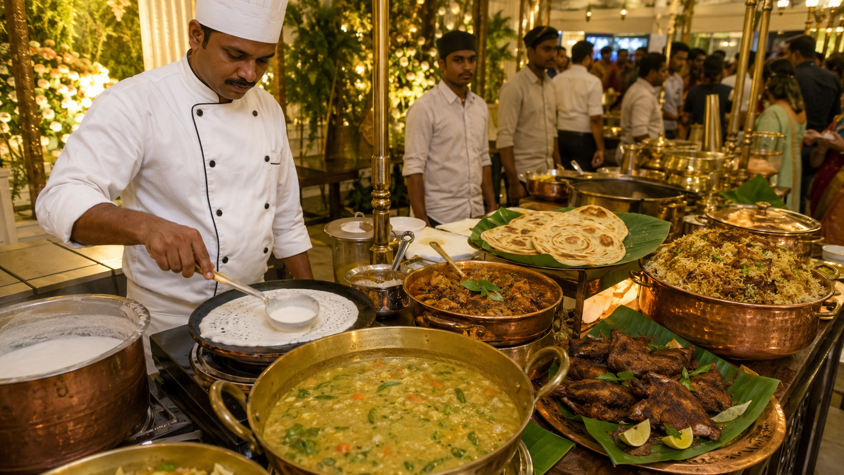 Kerala wedding live appam counter with Malabar food and biryani