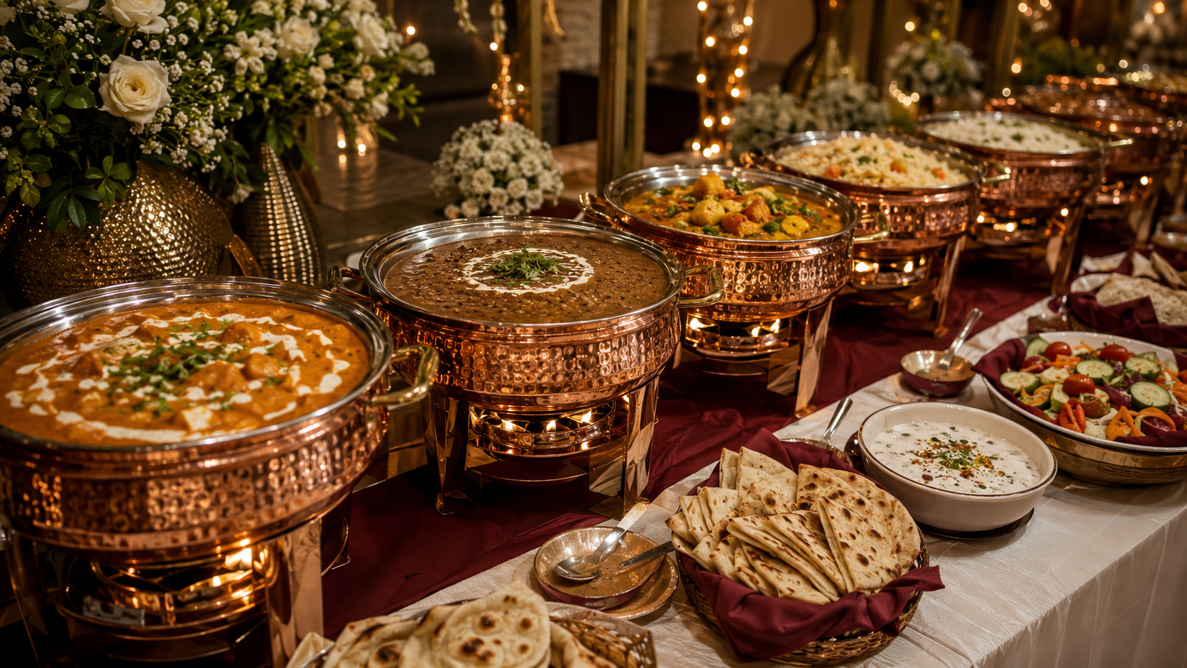 Elegant vegetarian engagement food menu Indian main course buffet