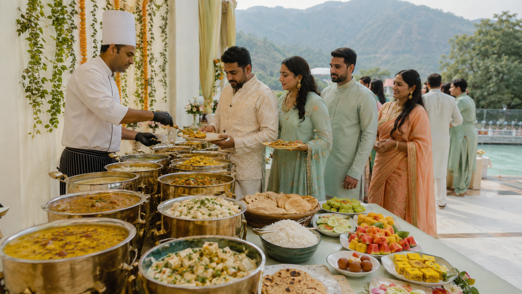 Sattvik and Jain-friendly vegetarian wedding buffet in Haridwar