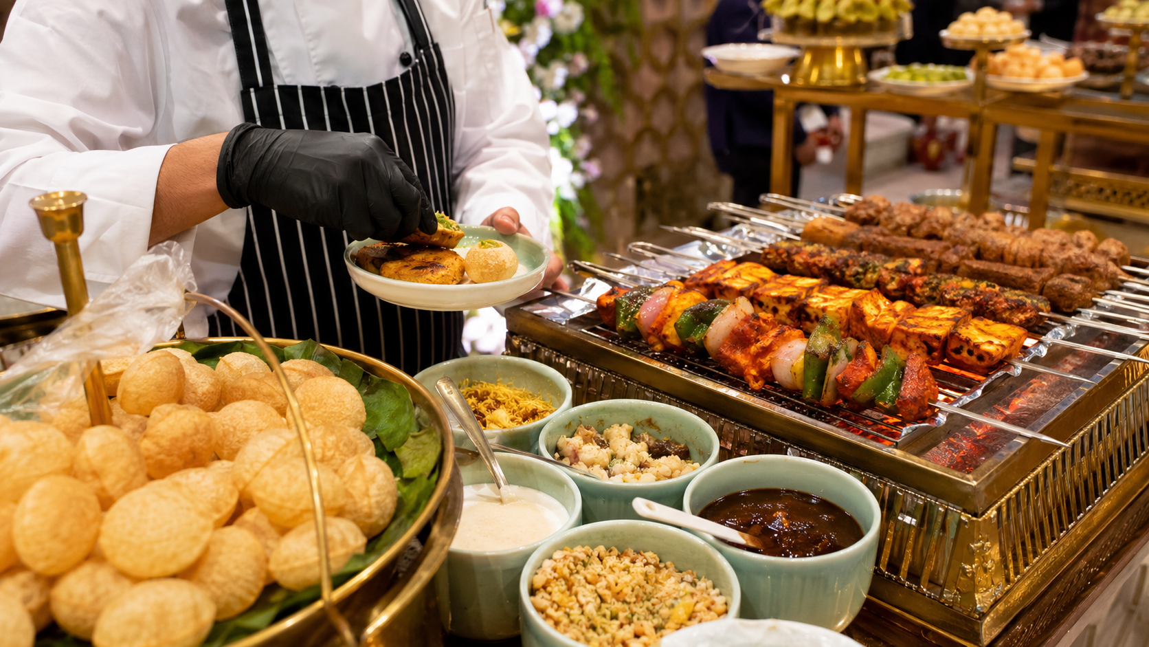 Live North Indian chaat and tandoori counter at a wedding