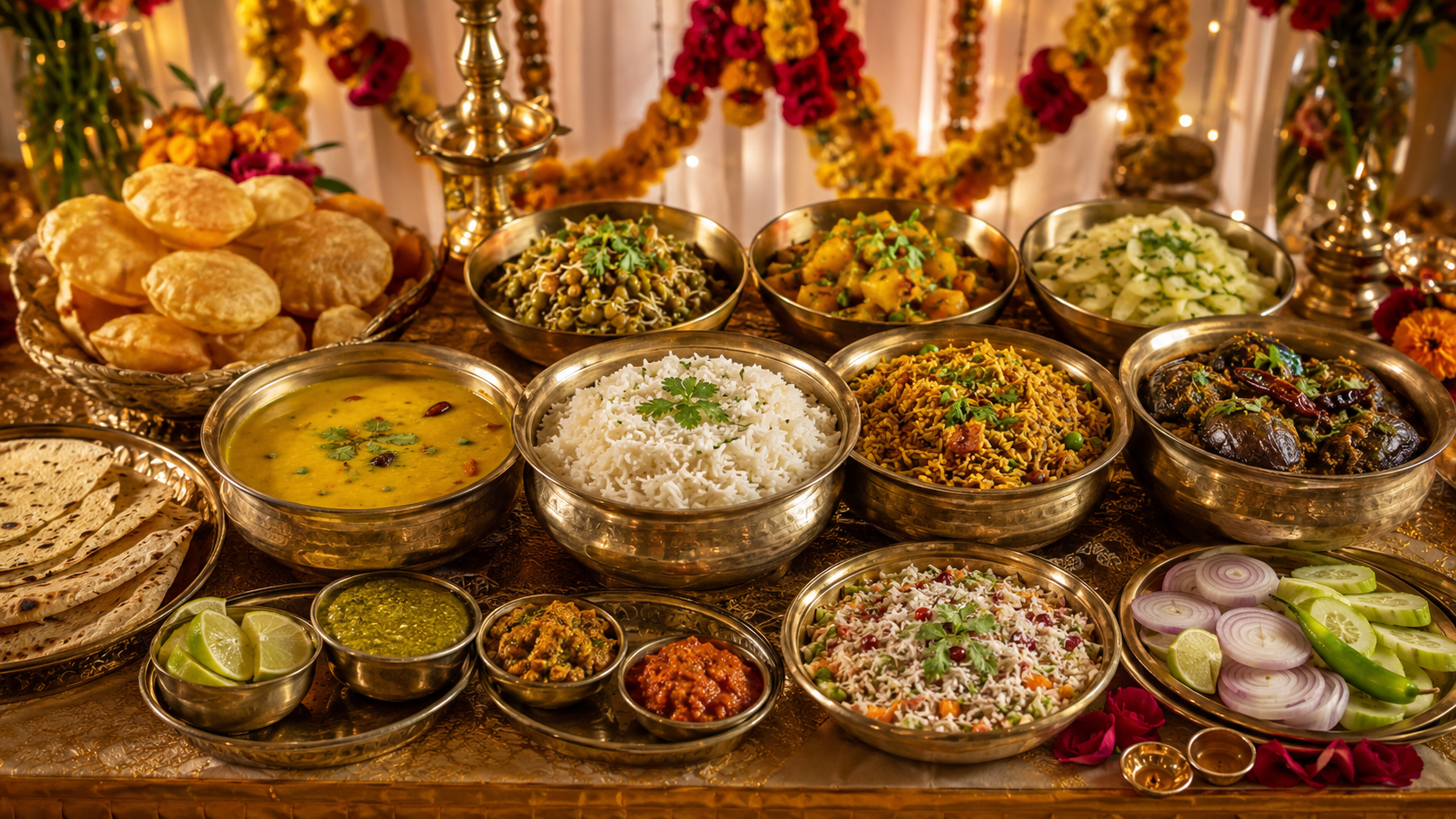 Traditional Maharashtrian wedding main course buffet