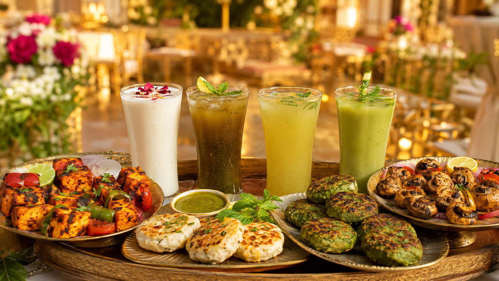 North Indian wedding welcome drinks with vegetarian tandoori starters