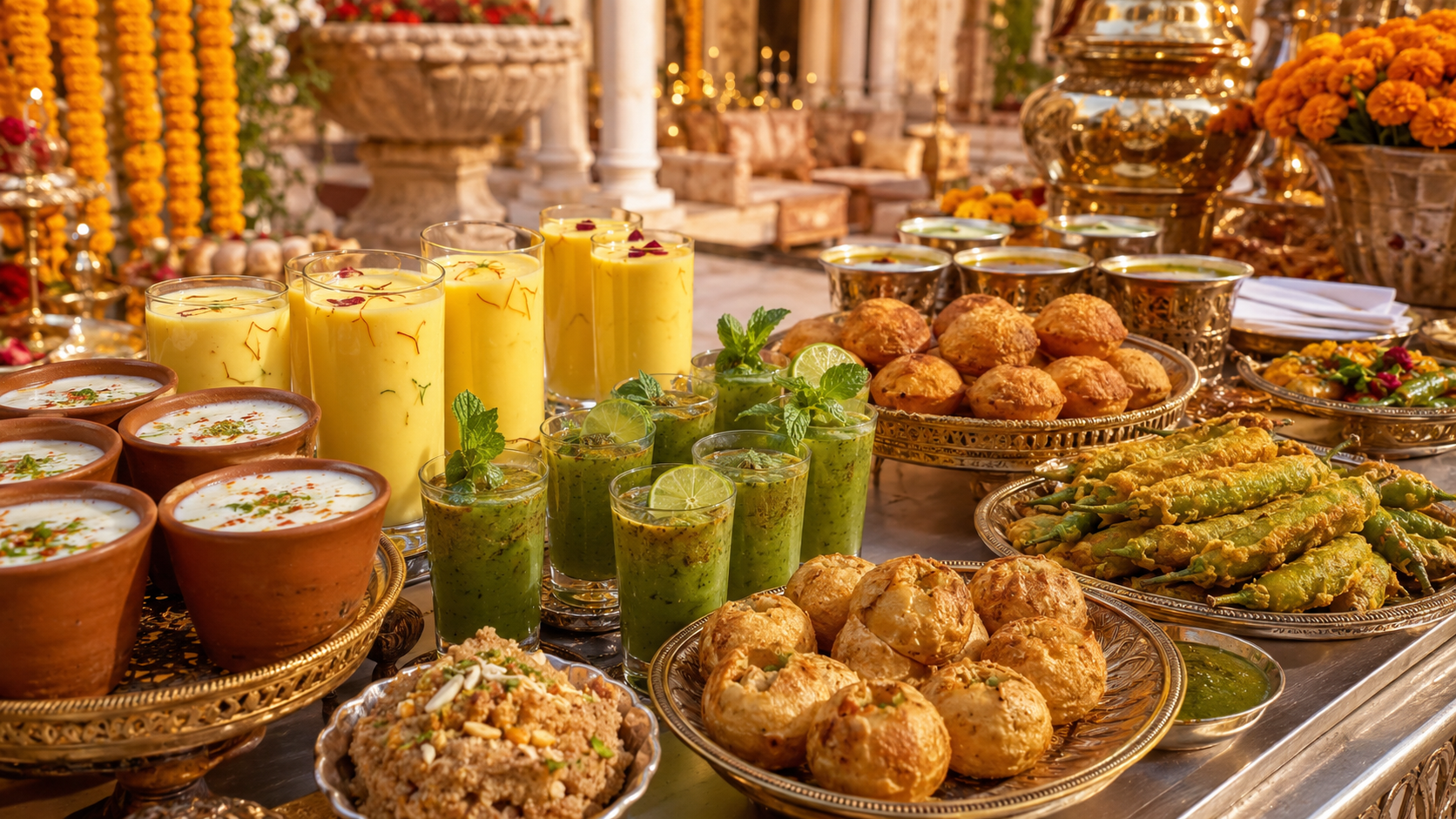 Rajasthani wedding welcome drinks with kesar lassi, chaas and traditional starters