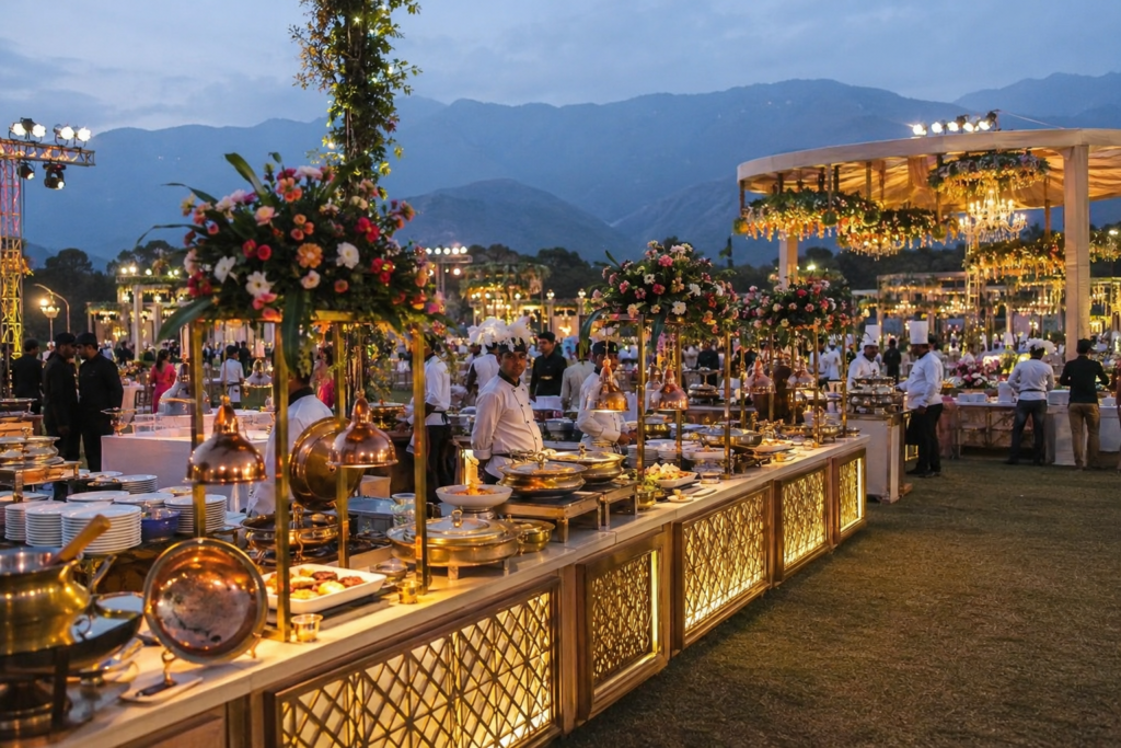 Wedding catering setup with Indian dishes in Dehradun
