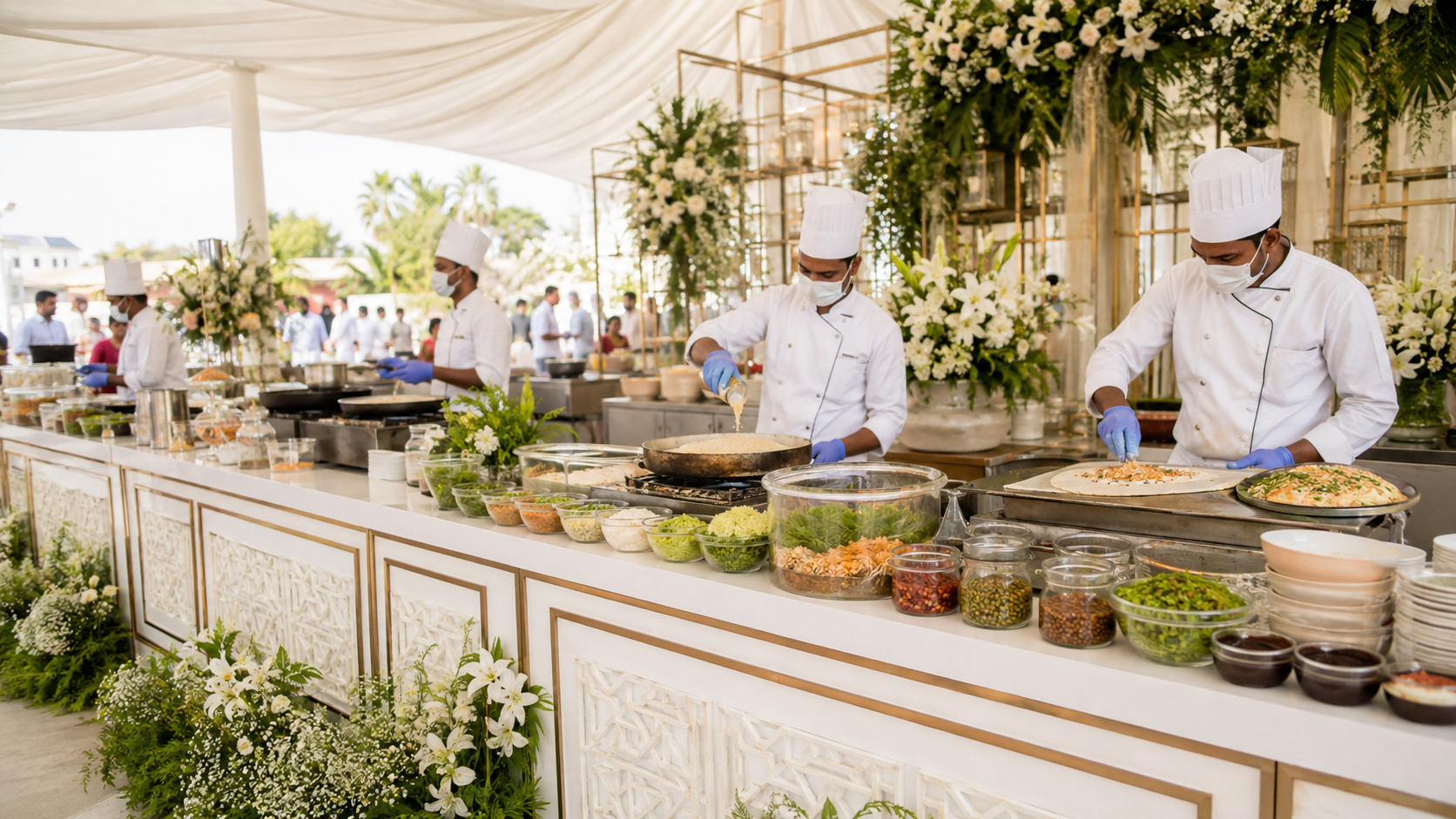 Live food counters for an Indian wedding lunch