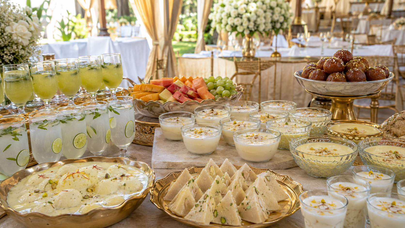 Indian wedding lunch desserts and refreshing drinks
